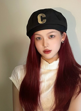 贝雷帽女春秋款黑色逛街圆顶休闲字母可调节显脸小大头围ins网红