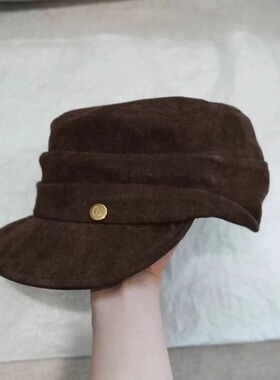 版型超正！章若楠同款！复古深棕麂皮绒马术帽高端报童帽