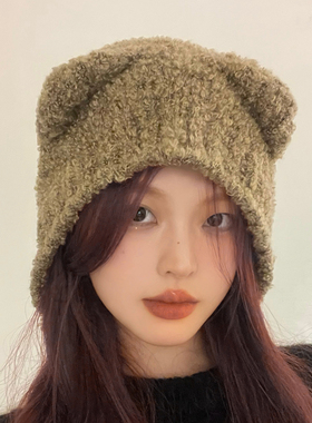 帽子2022年爆款女秋冬新款大头围百搭保暖可爱小熊帽子