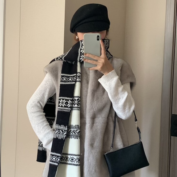 韩版针织白色保暖设计款长方形