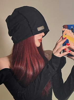 堆堆帽女大头围显脸小黑色日系秋冬慵懒风宽松百搭网红