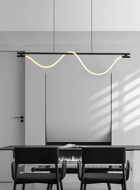 极简现代极简一字型长条餐厅北欧简约黑色创意吧台硅胶线条吊灯l