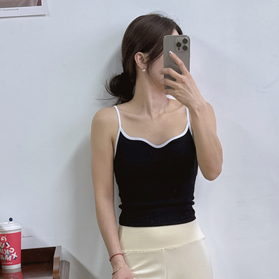 螺纹糖果拼色吊带运动背心