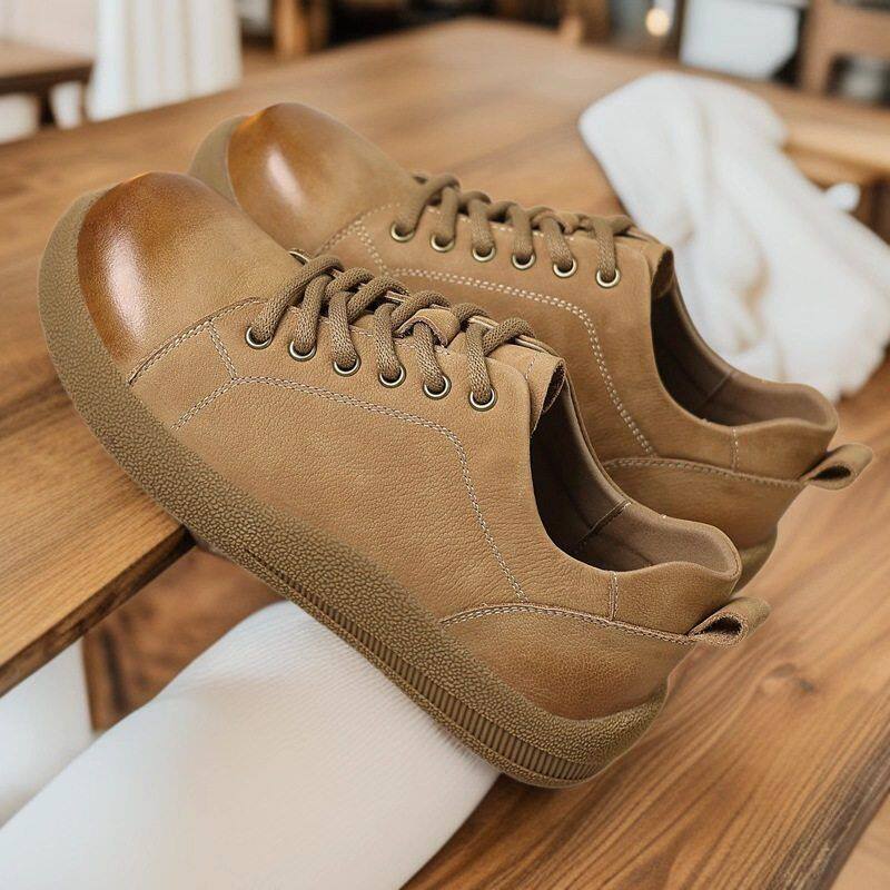 磨砂款男士皮鞋头层牛皮商务西装复古工装大头德比英伦低帮马丁靴