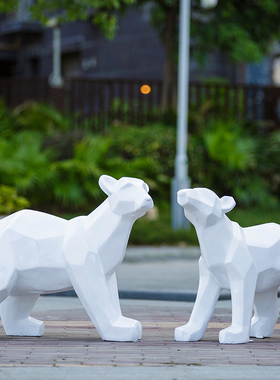 抽象几何北极熊玻璃钢雕塑户外公园林景观售楼部小区装饰动物摆件