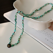 天然绿松石编织项链新中式 翠影 毛衣链礼物