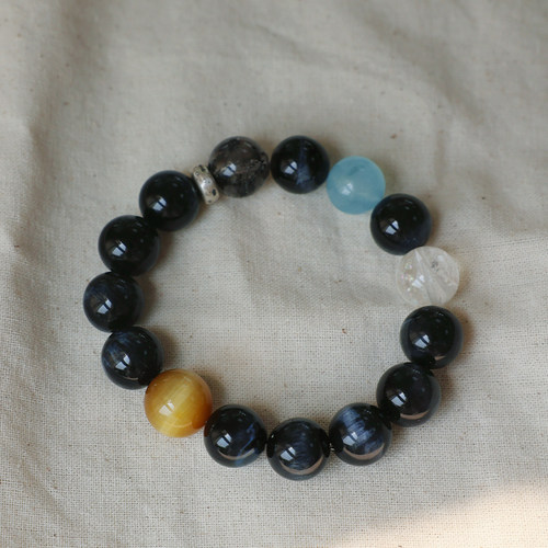 喜水天然虎眼石多宝水晶手串男女