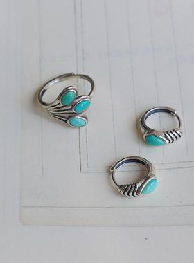 天然绿松石戒指耳环国风中式饰品