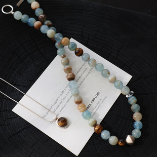 《归山海》原创天然石纯银串珠项链清冷高级感叠戴套链美拉德