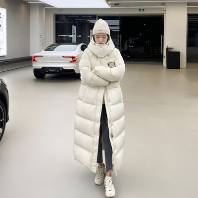 OLLEENUKA2025冬新款90白鹅绒加长款羽绒服女过膝到脚踝加厚外套