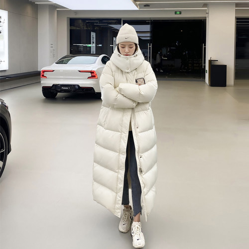 OLLEENUKA2025冬新款90白鹅绒加长款羽绒服女过膝到脚踝加厚外套
