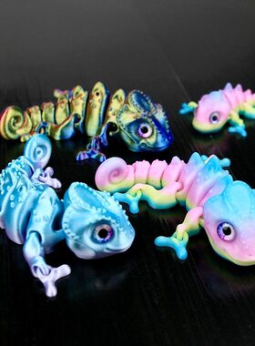 3D打印磁吸冰箱贴小变色龙蜥蜴可动儿童宠物模型生日礼物玩具摆摊