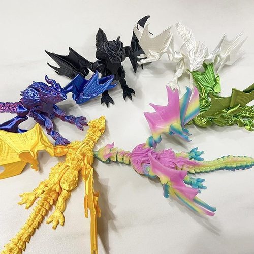 3D打印飞龙带翅膀仿真动物中国龙模型儿童玩具关节可活动创意摆摊