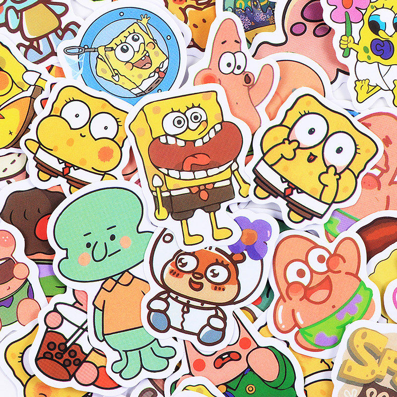 可爱海绵宝宝派大星115张手账卡通贴纸DIY手机头盔装饰笔记本电