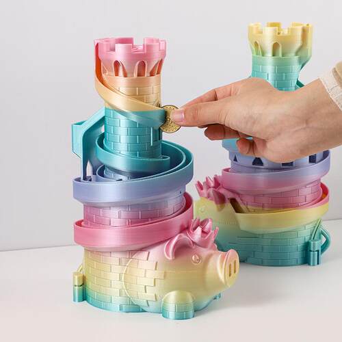 3D打印猪猪大象城堡存钱罐儿童礼物玩具存硬币轨道储钱罐创意摆件