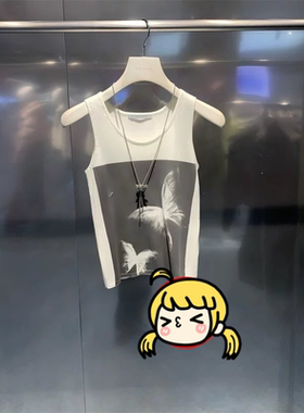 芮家RUIFAN2025春专柜正品白色坑条蝴蝶毛织背心RL11202031-799