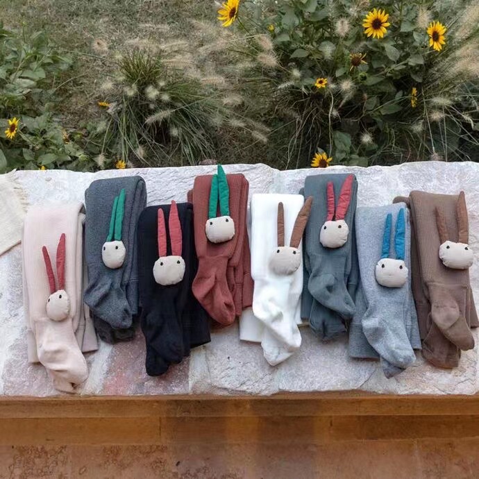 儿童加绒连裤袜韩国女童宝宝保暖针织袜子小童卡通长耳兔连裤袜