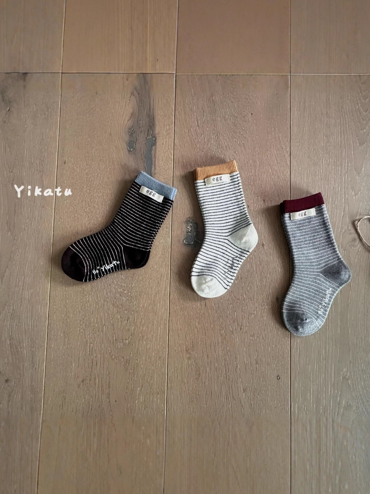 Yikatu伊卡兔儿童袜子2025冬款新款条纹布标羊毛袜童袜中筒袜子
