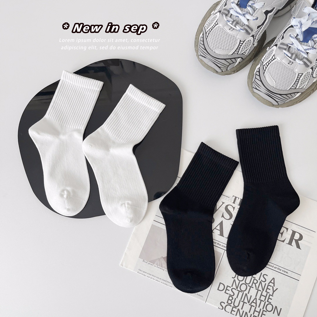 米若克儿童袜秋冬基础经典纯色素色短筒袜男女童黑白色棉袜