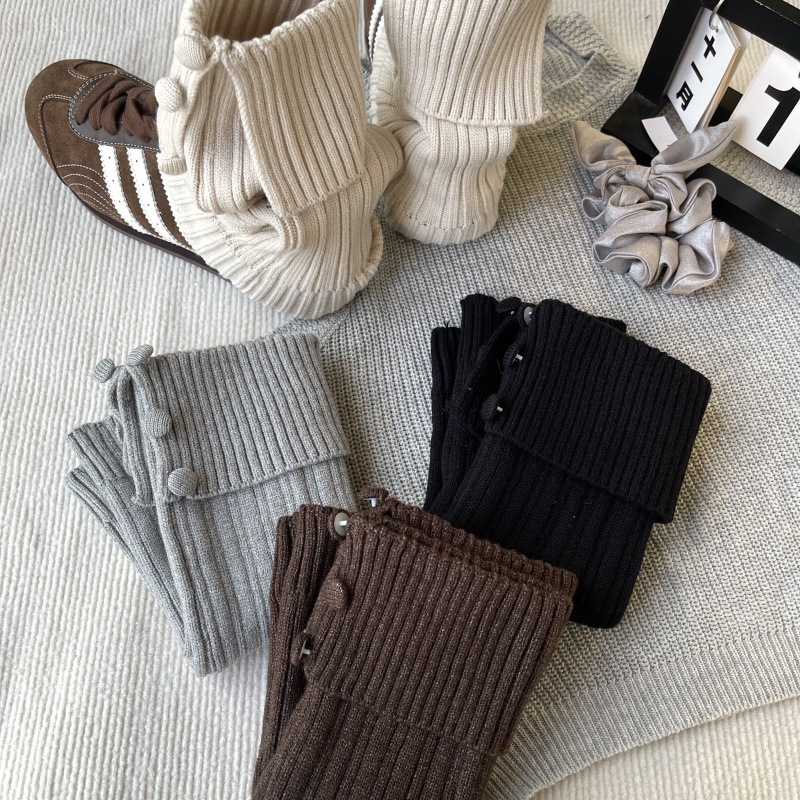 2025秋冬新款欧货袜子女个性潮袜翻边纽扣JK长筒腿套小众洋气袜套