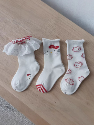 Yikatu伊卡兔儿童袜子中筒袜2026春款新款白花边蝴蝶结卡童袜