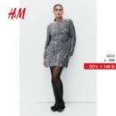 亮片低露背一字领H版 长袖 型短裙1245452 连衣裙冬季 HM女装