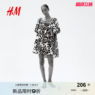 裙衫 型連身裙1289425 新款 HM女裝 燈籠袖 寬松a字版 連衣裙2025夏季 式