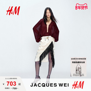 JACQUES WEI H&M女装衬衫2026春季新款红色灯笼袖雪纺上衣1320576