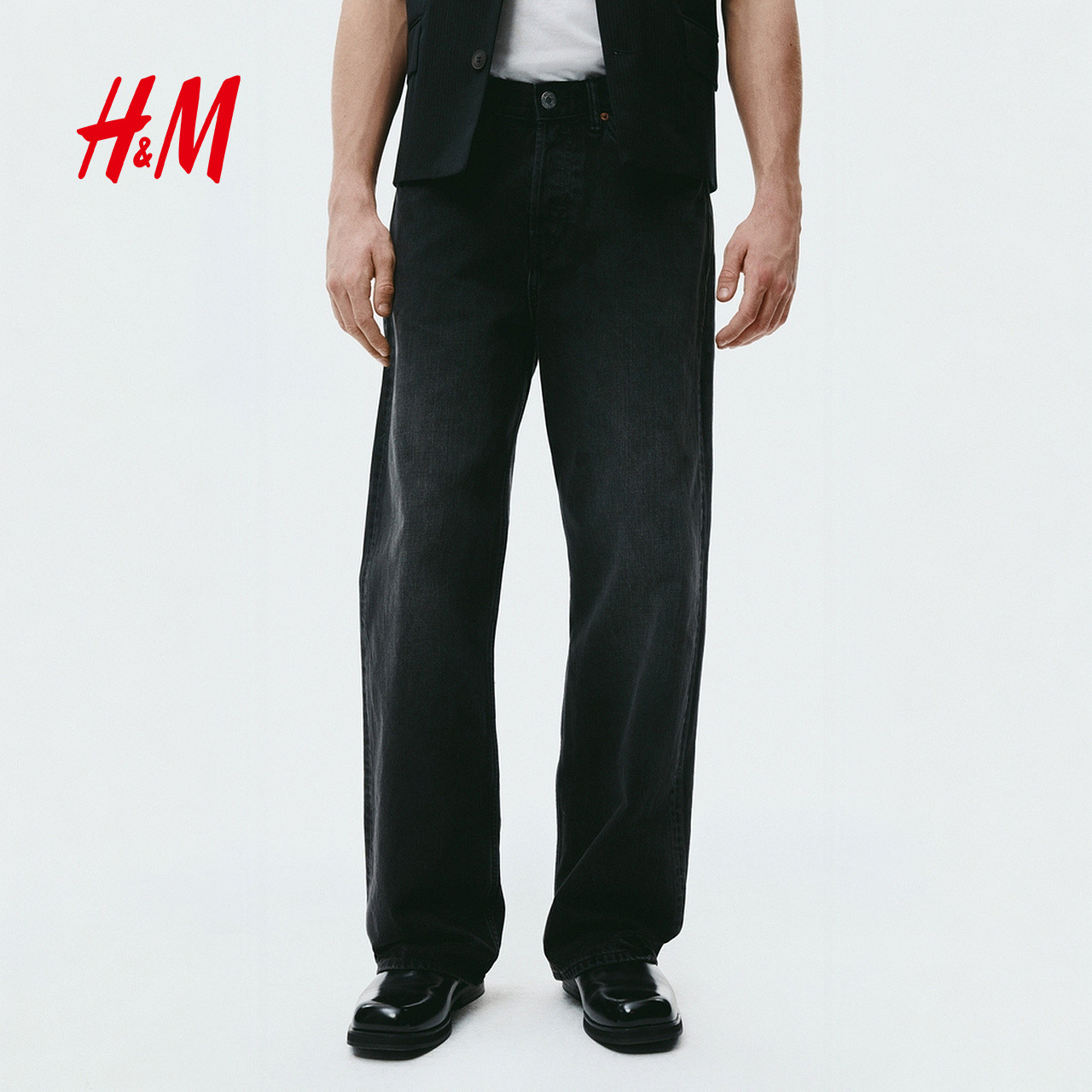 【侯明昊精选丹宁系列】HM男装牛仔裤宽松时尚直筒裤子1288186图片
