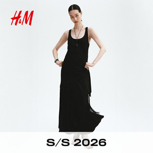 亚麻混纺围巾设计连衣裙1336554 女装 HM2026春季 新款