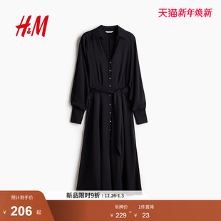 连衣裙2026春季 V领收腰长袖 新款 式 通勤连身裙1318835 衬衫 HM女装