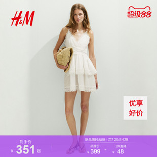 HM女装连衣裙2026夏季新款气质蛋糕蕾丝饰边棉质连衣裙1337769