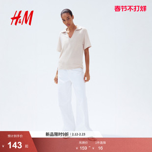 HM女装衬衫春季针织海鸥领知识分子风衬衣短袖1294674