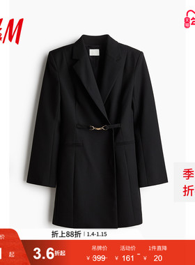 HM女装连衣裙冬季时尚保暖斜纹西装式通勤礼服裙1269362