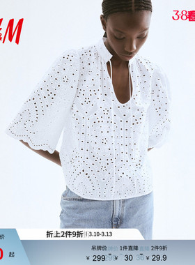 HM衬衫春季时尚镂空刺绣上衣1282574