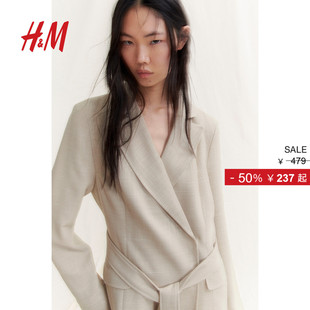 气质通勤系带西装 长袖 连衣短裙1213162 连衣裙冬季 HM女装