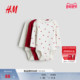 HM童装 内着哈衣爬服1265824 圆领印花长袖 男婴女婴连身衣3件装 冬季