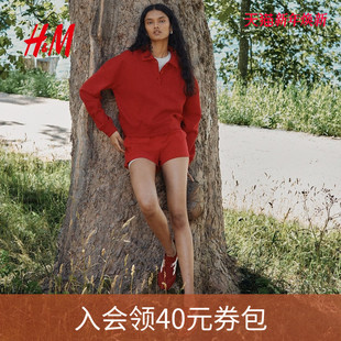 新年战袍宽松翻折领长袖 HM女装 新款 2025冬季 1297513 红色POLO衫