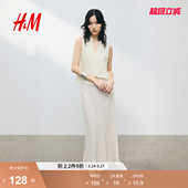 亚麻混纺翻领V领无袖 春季 衬衣条纹上衣1289990 衬衫 HM女装