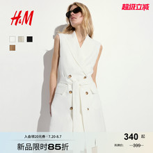 HM女装连衣裙2025夏季新款无袖通勤商务亚麻混纺西装裙1212380