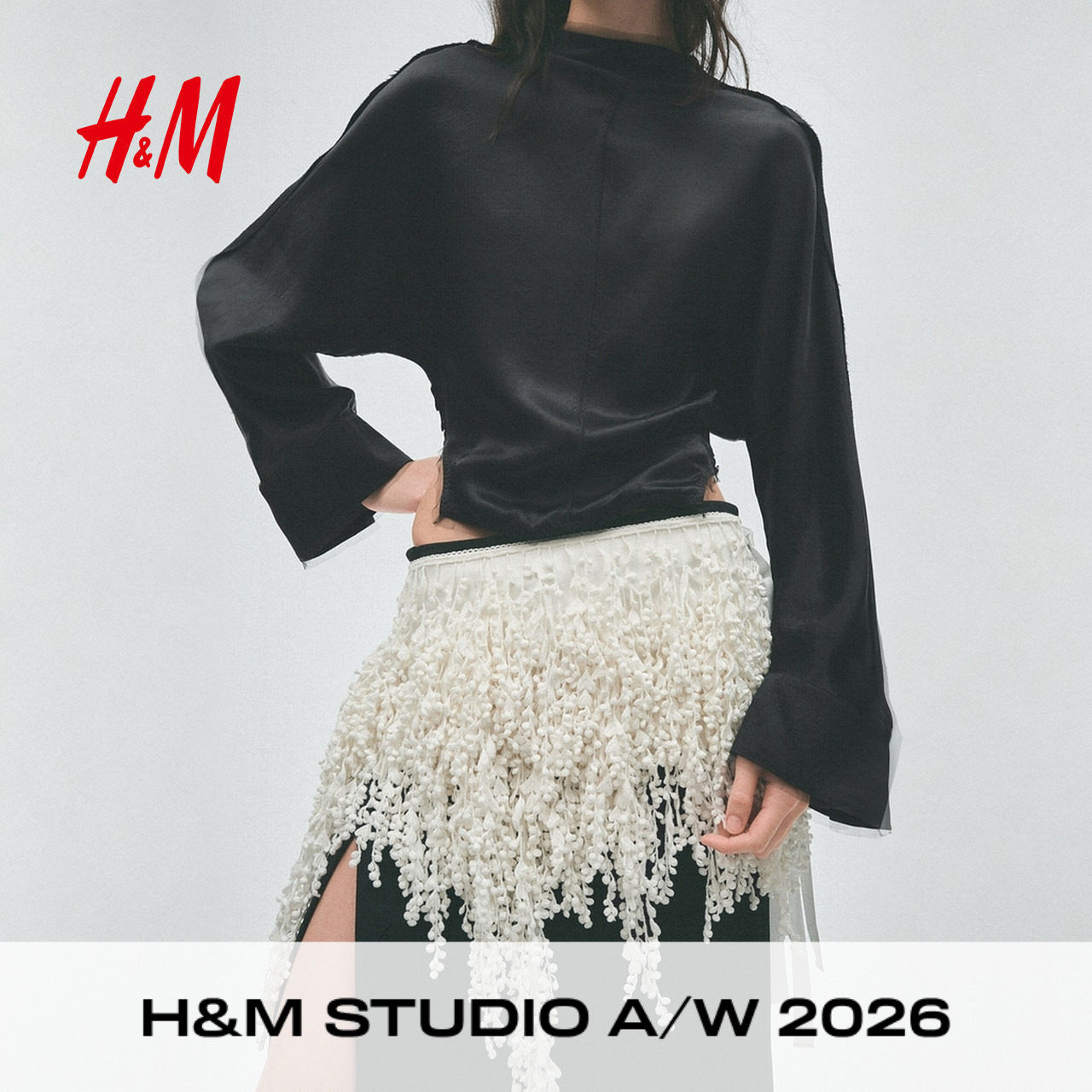 【H&M STUDIO AW】女装衬衫2026秋季新款毛边醋酸纤维上衣1356530