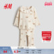 长裤 HM童装 1312122 冬季 印花娃娃领长袖 女婴套装 2件装
