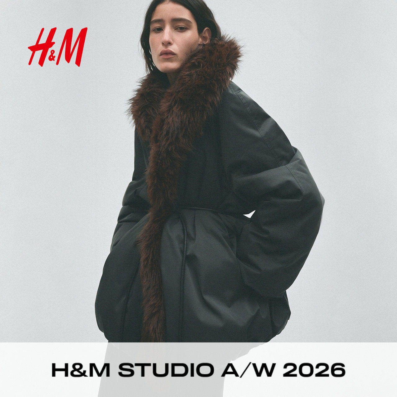 【H&M STUDIO AW】女装棉衣2026冬季新款腰部系带棉服上衣1356507