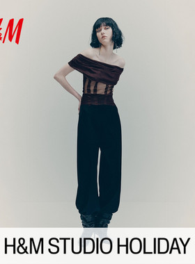 【HM STUDIO 节日胶囊系列】女装背心露肩网纱内搭上衣1309077