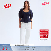 衬衫 春季 气质时尚 HM女装 简约裙式 下摆牛仔上衣1303746