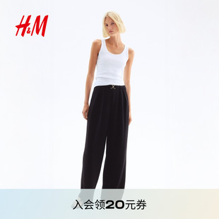 西裤 裤 秋季 饰松紧高腰直筒红色正装 1224090 通勤金属扣环装 HM女装
