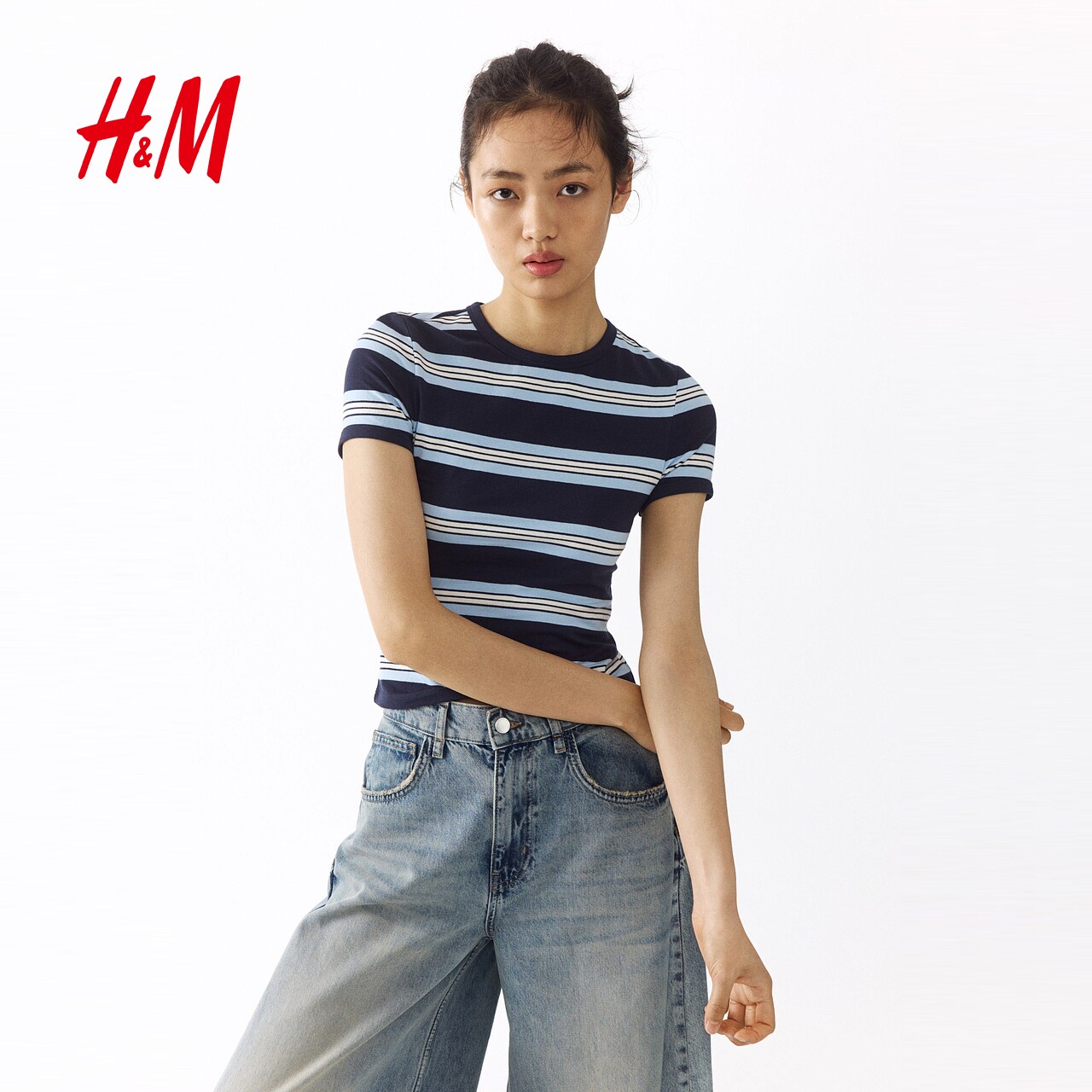 HM女装T恤2026夏季新款miu系t恤字母印花美式修身短袖上衣1296040图片