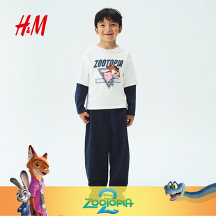 【疯狂动物城】HM童装儿童男童T恤春季新款印花层叠长袖1346696