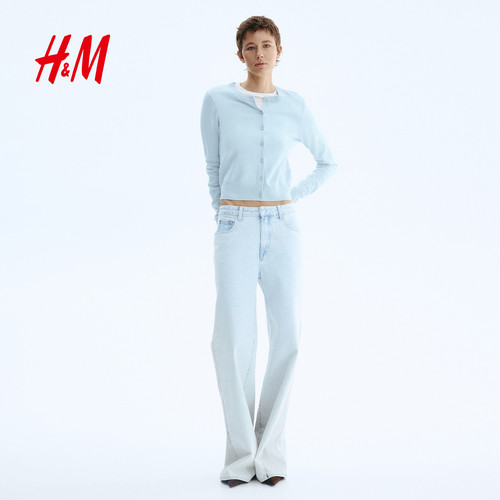 H&M慵懒条纹短款针织开衫外套