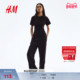 圆领垂褶喇叭形褶饰收腰短袖 HM女装 T恤春季 上衣1308427